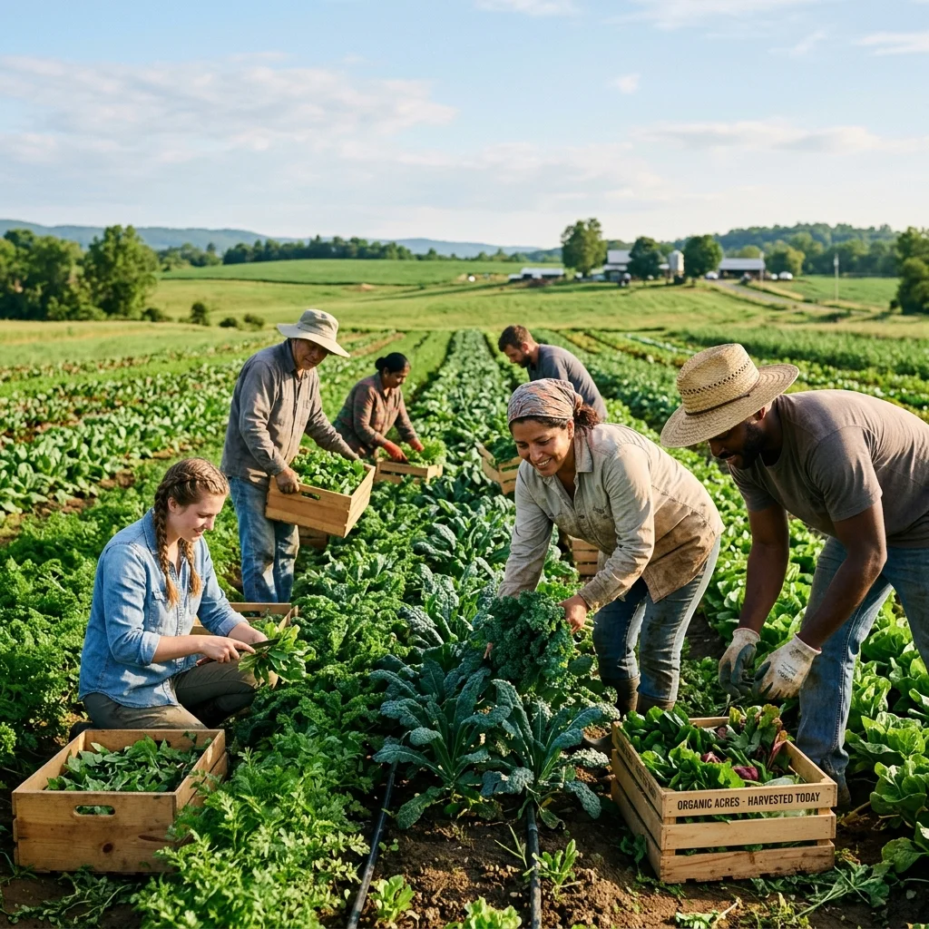 Agricultural Field Workers Harvesting Crops